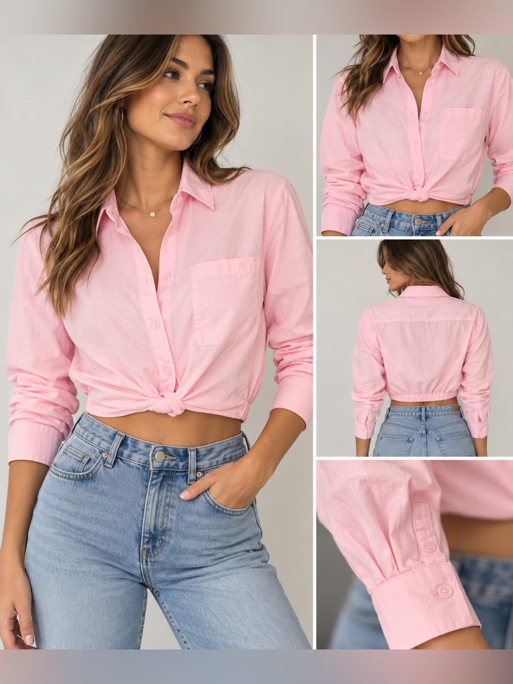 Dynamite Pink Cropped Tie-Front Cotton Shirt Small NWOT